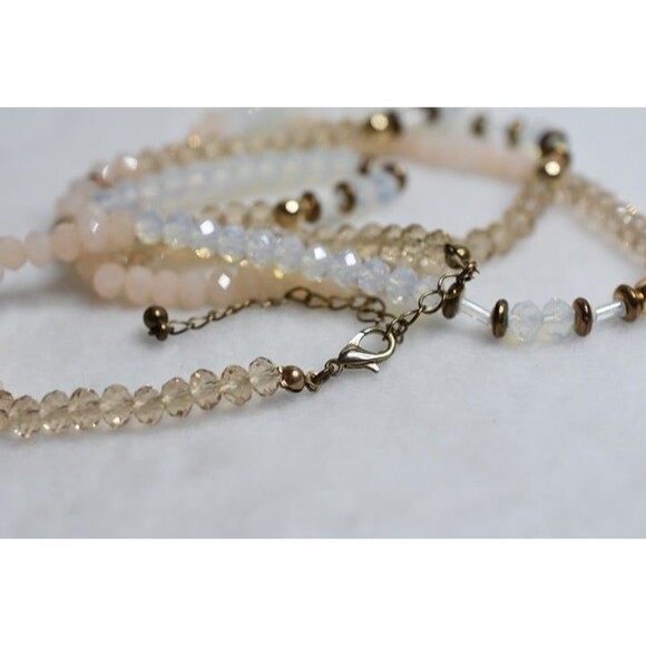 Contemporary 60 Inch Single Strand Multi Color Beaded Gold Tone Chic Necklace - Picture 3 of 4